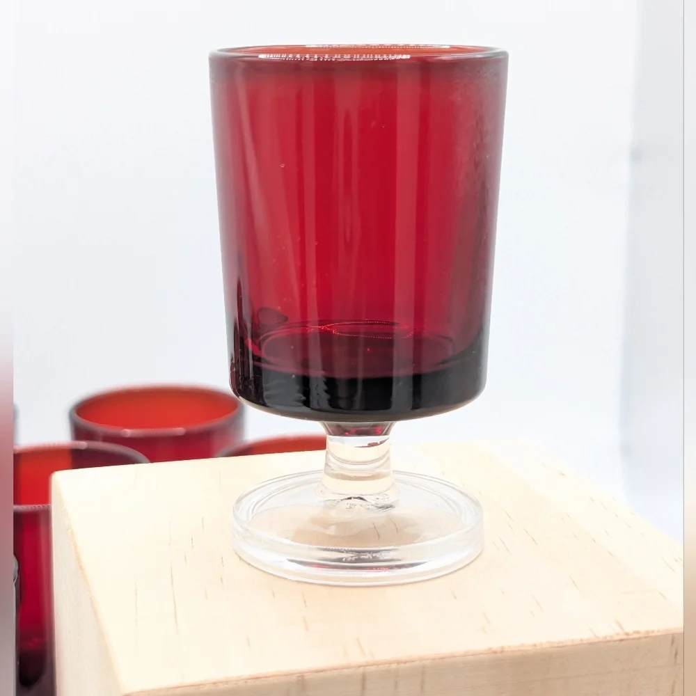 Vintage Luminarc France Footed Cordial Glasses Ruby Red set of 12